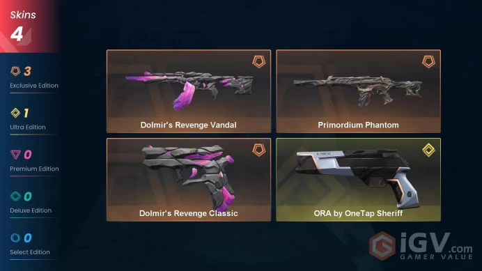 [EU\TURKEY] - SKINS 4 - ORA by OneTap Sheriff - Primordium Phantom - Dolmir's Revenge Vandal - FULL ACCESS - INSTANT DELIVERY