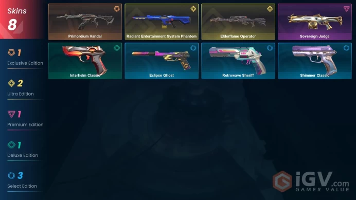 [EU\TURKEY] - SKINS 8 - Radiant Entertainment System Phantom - Elderflame Operator - Primordium Vandal - FULL ACCESS - INSTANT DELIVERY