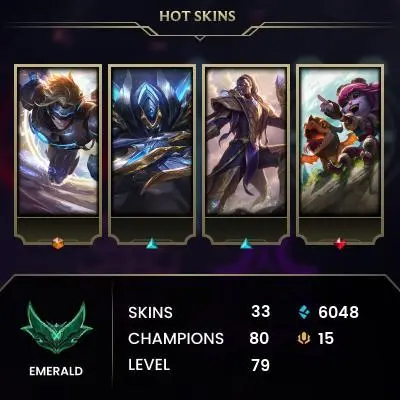 EUW / S15 EMERALD IV / 80 CHAMPS / 33 SKINS / 29W/30L / 45%+WR / HONOR 4 / CHANGEABLE EMAIL / 5 MIN. 24/7 DELIVERY #L1/96125AR3
