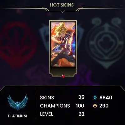 EUW / S15 PLATINUM III / TFT 40 TACTICIANS / 100 CHAMPS / 25 SKINS / 19W/33L / 35%+WR / HONOR 4 / CHANGEABLE EMAIL / 24/7 DELIVERY #L1/96825AR3