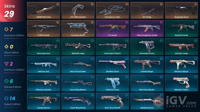 Eu | 29 Skins | 4 Knifes | Kuronami no Yaiba VCT 2025 Karambit XERØFANG Knife CYRAX Vandal