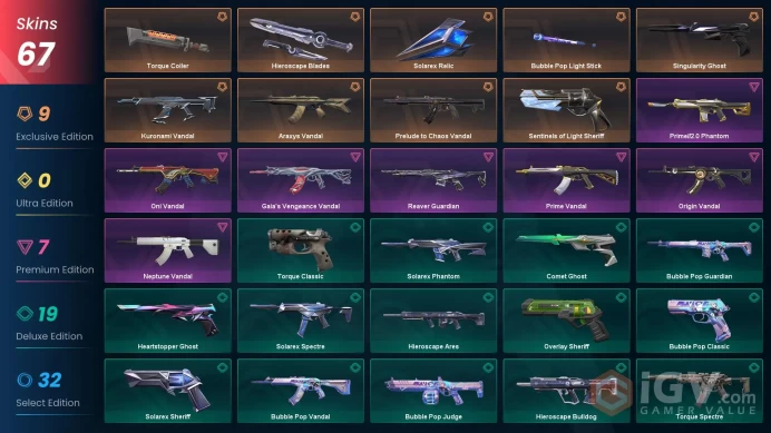 EU [ 67 TOP SKINS + 4 KNIFE ] Bubble Pop Light Stick + Kuronami Vandal + Prelude Chaos Vandal + Araxys Vandal + Prime//2.0 Phantom / full acces