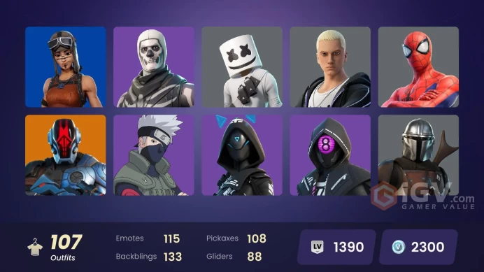 *[PC/PSN/XBOX/Nintendo]   107 skins PSN-2300 VB F/A :  Naruto Uzumaki | Kakashi Hatake | Renegade Raider | Surf Strider | Victor Elite | Cloud 