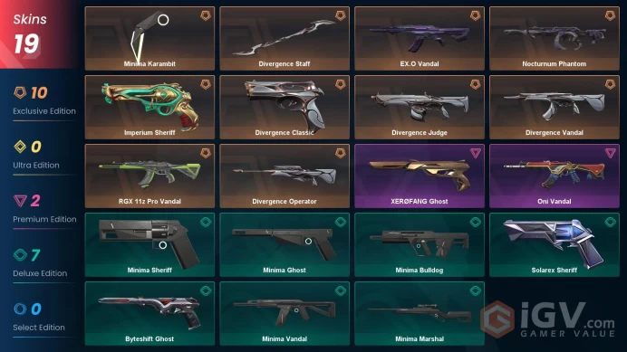 EU/TR 19 skins Minima Karambit | Imperium Sheriff | Divergence Staff | Divergence Classic | EX.O Vandal | Nocturnum Phantom Divergence Operator