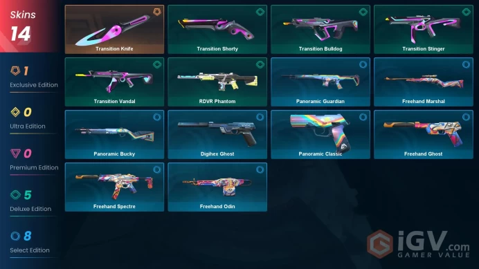 [ASIA] 14 Skins | 1 Knife | Full Acces | Transition Knife / Transition Vandal / RDVR Phantom / Freehand Ghost |