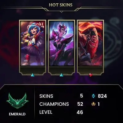[EUW] Season 15 | Emerald 3 %55 WR (JG/MID) | 5 Skins | 800 BE | Honor 4 | 52 Champs | CHANGEABLE E-MAIL 