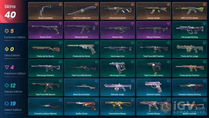 EU/TR(%50 CHEAP VP) 40 SKIN -  Reaver Karambit - Task Force 809 Knife - Araxys - RGX 11Z - Chronovid Vandal - Reaver Ghost - Phantom -  Instant