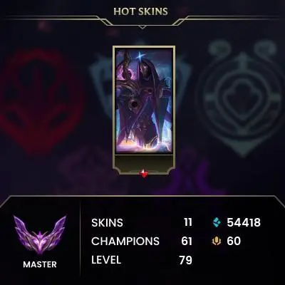 EUW / MASTER(185LP) %60wr / 61 Champ / 11 PERFECT SKINS / 54.4K BE / HANDMADE / CHEANGEABLE MAIL / LIFETIME WARRANTY / 7-24 SUPPORT / CHEAP