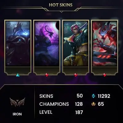 EUW / IRON 1 / 128 Champ / 50 PERFECT SKINS / 11.2K BE / CHEANGEABLE MAIL / LIFETIME WARRANTY / HANDMADE / FULL ACCES / CHEAP Verified