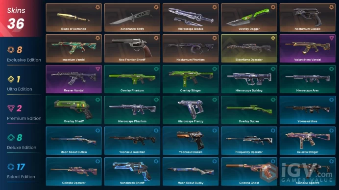 EU/TR 36 skins | Xenohunter Knife | Blade of Aemondir | Nocturnum Phantom | Nocturnum Classic | Imperium Vandal | Neo Frontier Sheriff |