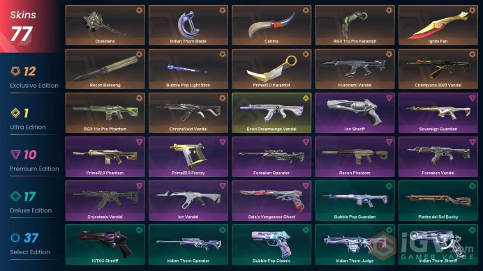 NA+77 skins+48000VP+Evori Dreamwings Vandal+Champions 2023 Vandal+RGX 11z Pro Karambit+Catrina+Prime//2.0 Karambit+Recon Balisong.12.6.2