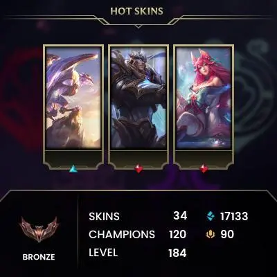 [EUW] - Bronze I / 34 Skins / Changeable Mail | Instant Delivery | Lifetime Warranty | 100% Handmade & Secure | 24/7 Support