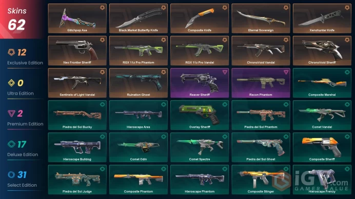 Eu | 62 skins | Black.Market Butterfly Knife | RGX 11z Pro | ChronoVoid | Xenohunter Knife | Eternal Sovereign | Ruination Ghost | Neo Frontie