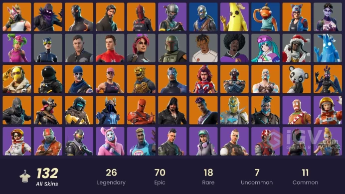 132 skins | The Reaper | Elite Agent | Take The L | Floss | Fresh | Blue Squire | Royale Knight | Omega | Ride The Pony | Snowflake