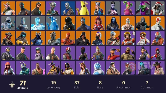 71 skins | The Reaper | Elite Agent | Take The L | Tidy | Blue Squire | Royale Knight | Omega | Ride The Pony | Snowflake | Rogue Agent | Lynx