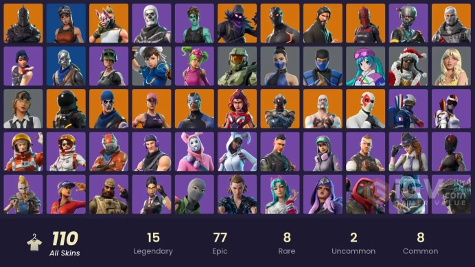 110 skins | Black Knight | The Reaper | Elite Agent | Take The L | Floss | Blue Squire | Royale Knight | Omega | Havoc | Trailblazer | Reaper