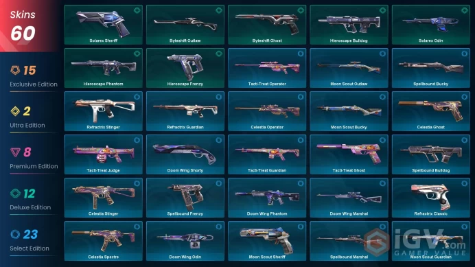 EU/TR 60 skins | Kuronami Marshal | Kuronami Vandal | Ion Karambit | Evori Dreamwings Vandal | Mystbloom Phantom | Prelude to Chaos Vandal |
