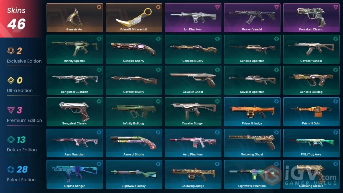 EU - LVL 94 - UNRANKED - 2 KNIVES - 4 SKINS (~11,500 VP) Genesis Arc, Prime2 Karambit, Ion Phantom, Reaver Vandal