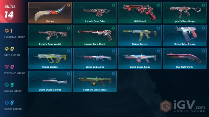 EU - LVL 37 - UNRANKED - 1 KNIFE - 14 SKINS (~2,550 VP) Catrina, Lycan's Bane Vandal