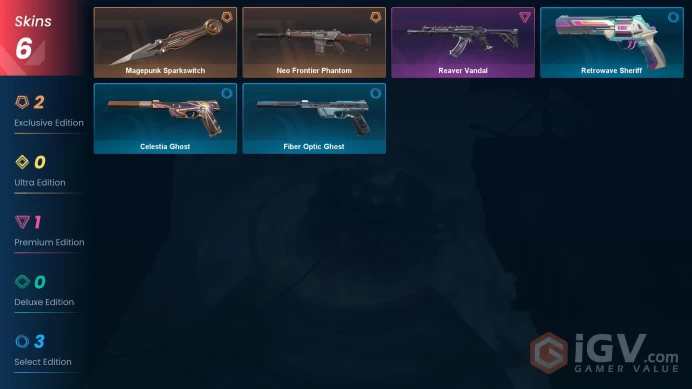 EU - LVL 89 - Unranked - 1 KNIFE - 6 SKINS (~8,300 VP) Neo Frontier Phantom, Magepunk Sparkswitch, Reaver Vandal