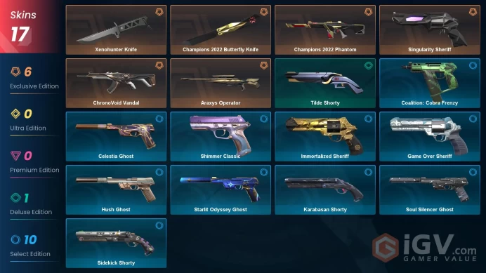 EU - LVL 191 - UNRANKED - 2 KNIFES - 17 SKINS (~18,100 VP) Champions 2022 Butterfly Knife, Champions 2022 Phantom, ChronoVoid Vandal, Singulari
