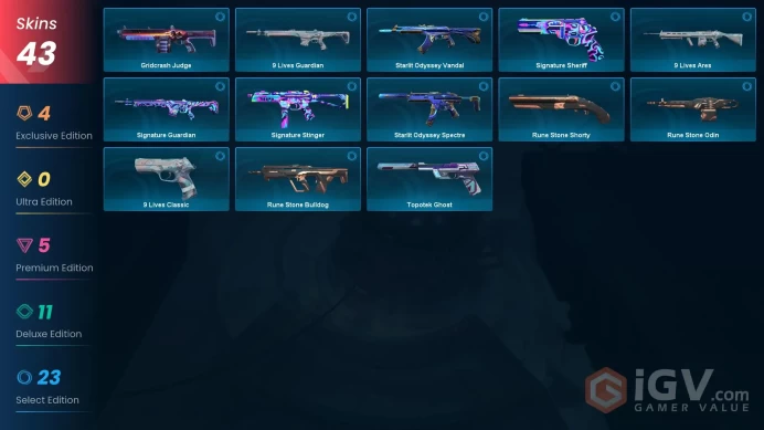 EU - LVL 105 - UNRANKED - 2 KNIVES - 43 SKINS (~13,225 VP) RGX 11z Pro Vandal, Iridian Thorn Blade, Venturi Knife, BlastX Phantom