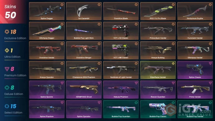EU - LVL 37 - Unranked - 7 KNIVES - 50 SKINS (~66,275 VP) Nocturnum Scythe, Champions 2024 Phantom, RGX 11z Pro Blade, Ion Karambit, Primordium