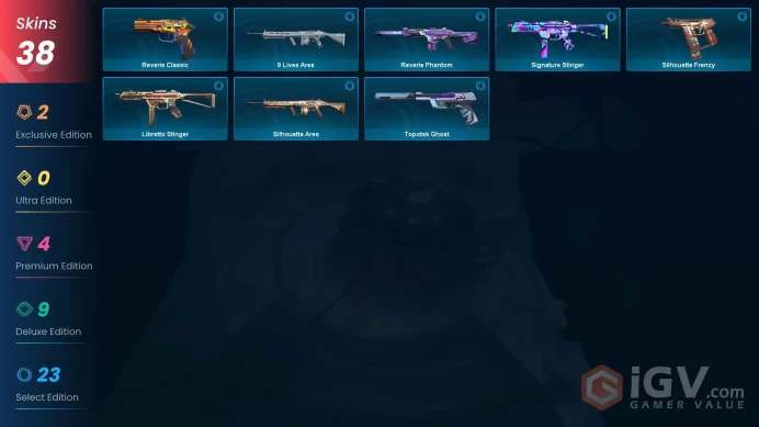 EU - LVL 72 - Unranked - 2 KNIVES - 38 SKINS (~13,625 VP) Sandswept Dagger, Reverie Sword, Neptune Spectre, Prime Spectre, Reaver Vandal