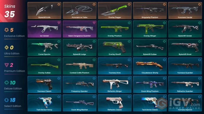 EU - LVL 62 - UNRANKED - 3 KNIFES - 35 SKINS (~14,725 VP) Kuronami no Yaiba, Byteshift Knife, Singularity Phantom, Kuronami Vandal
