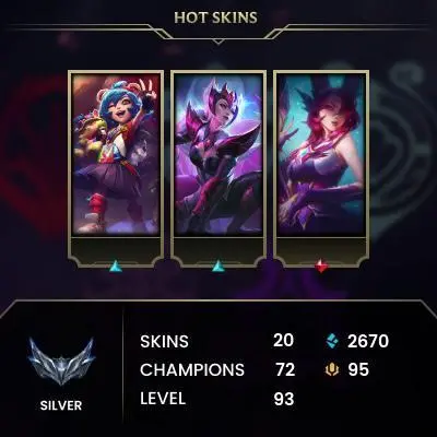 EUW / SILVER 3(39LP) / 72 Champ / 20 PERFECT SKINS / 2.6K BE / GOOD LOOT / CHEANGEABLE MAIL / LIFETIME WARRANTY / HANDMADE / FULL ACCES / CHEAP 