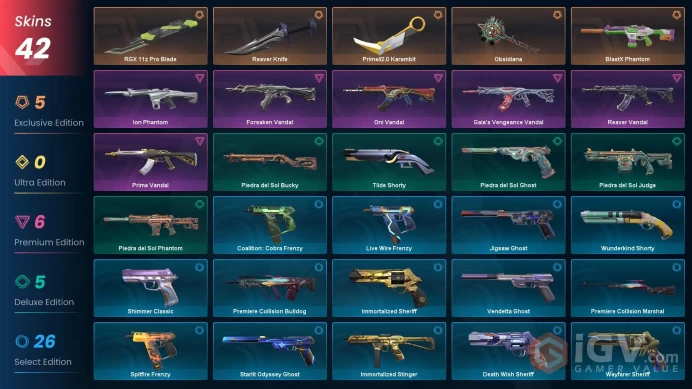 EU - LVL 279 - UNRANKED - 4 KNIVES - 42 SKINS (~24,275 VP) BlastX Phantom, Obsidiana, RGX 11z Pro Blade, Reaver Knife, Prime2 Karambit, Oni Van