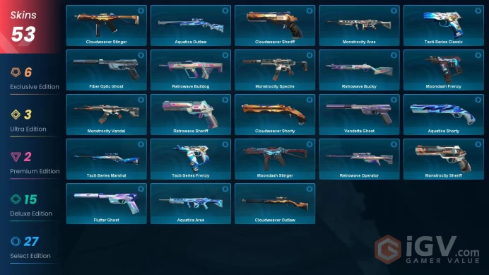 EU [ 53 TOP SKINS + 4 KNIFE ] ORA by OneTap Vandal + Shellspire Sword + Mystbloom Sheriff + Mystbloom Phantom + Evori Ghost / full acces