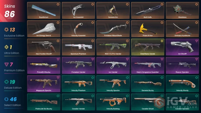 EU [ 86 TOP SKINS + 10 KNIFE ] Ion Karambit + Elderflame Vandal + Spectrum Phantom + RGX 11z Pro Vandal + Prime//2.0 Bucky / full acces