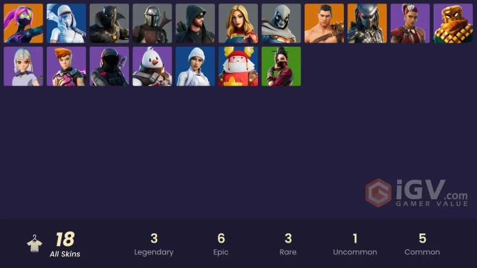[PC/XBOX] 18 skins | Predator | Menace | Galaxia | Mandalorian | Captain Marvel | Black Panther | Taskmaster | Green Arrow | Mave | Reese