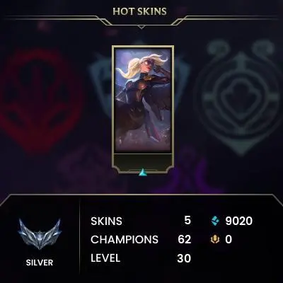 EUW / SILVER 3 START! / 62 Champ / 5 PERFECT SKINS / RIOT KAYLE / 9K BE / CHEANGEABLE MAIL / LIFETIME WARRANTY / HANDMADE / FULL ACCES / CHEAP