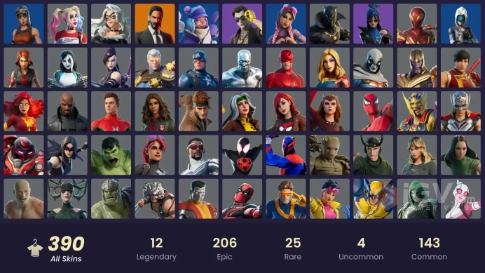 ALL PLATFORMS-389 Skin-Unchained Ramirez-Dragon Balls-Shogun OG-Master Chief-Renegade Raider-Iron Man Mk 45-Catwoman Comic-Iron Man-Black Widow-