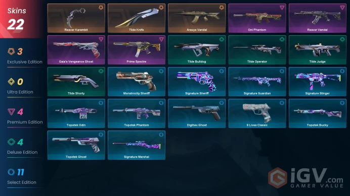 EU [ 22 TOP SKINS + 2 KNIFE ] Reaver Karambit + Araxys Vandal + Oni Phantom + Reaver Vandal + Gaia's Vengeance Ghost / full acces