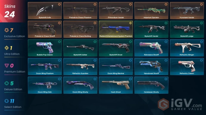 EU [ 24 TOP SKINS + 1 KNIFE ] Byteshift Knife + Prelude to Chaos Phantom + Kuronami Vandal + Primordium Vandal + Radiant Phantom / FULL ACCES