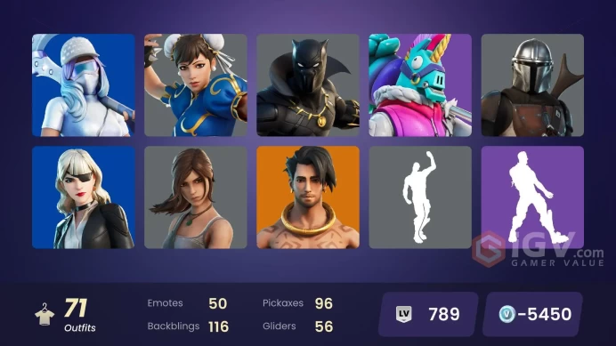 PC/PSN/XOX 71 skins | Snake Eyes | Chun-Li | Aura | Go Mufasa | Lara Croft | Poison Ivy | Siren | The Jokerlui112