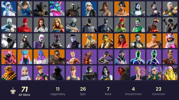 PC/PSN/XOX 71 skins | Snake Eyes | Chun-Li | Aura | Go Mufasa | Lara Croft | Poison Ivy | Siren | The Jokerlui112