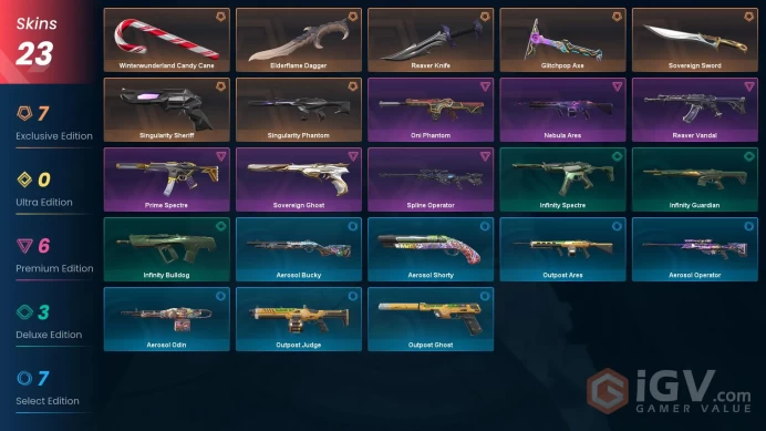 EU/TR 23 skins | Elderflame Dagger | Reaver Knife | Singularity Phantom | Singularity Sheriff | Glitchpop Axe | Sovereign Sword Sovereign Ghost