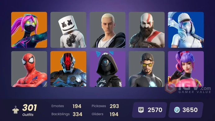[PSN/XBOX/PC] 301 skins | Leviathan Axe | Gold Kratos | Shady Doggo | Lina Scorch |Naruto Uzumaki |Major Lazer | Torin | Era | Predator | 400 VB