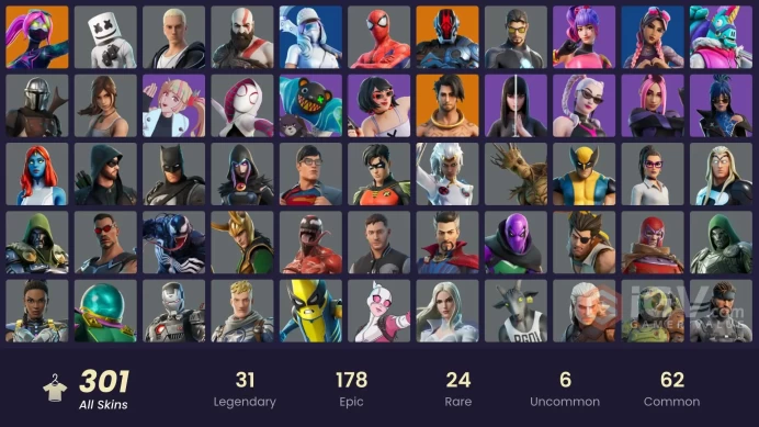 [PSN/XBOX/PC] 301 skins | Leviathan Axe | Gold Kratos | Shady Doggo | Lina Scorch |Naruto Uzumaki |Major Lazer | Torin | Era | Predator | 400 VB