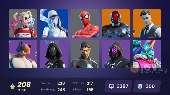 [PSN/XBOX/PC] 208 skins | Spider-Man | Spider-Gwen | Gold Midas | Gold Brutus | Gold Meowscles | Gold TNTina | Era | Predator | Fade | 300 VB
