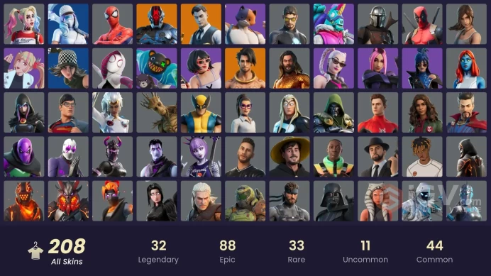 [PSN/XBOX/PC] 208 skins | Spider-Man | Spider-Gwen | Gold Midas | Gold Brutus | Gold Meowscles | Gold TNTina | Era | Predator | Fade | 300 VB
