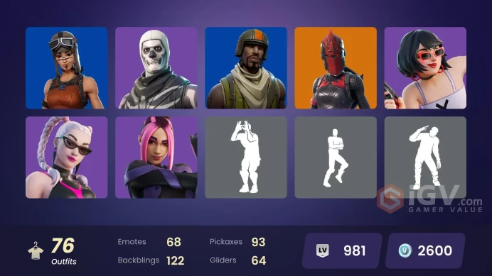 [PSN/XBOX/PC] 76 Skins | Emma Frost | Adira | Arctic Adeline | 1-Ball | Scarlet Defender | Aura | Toon Peely | Doom Slayer | 600 VB