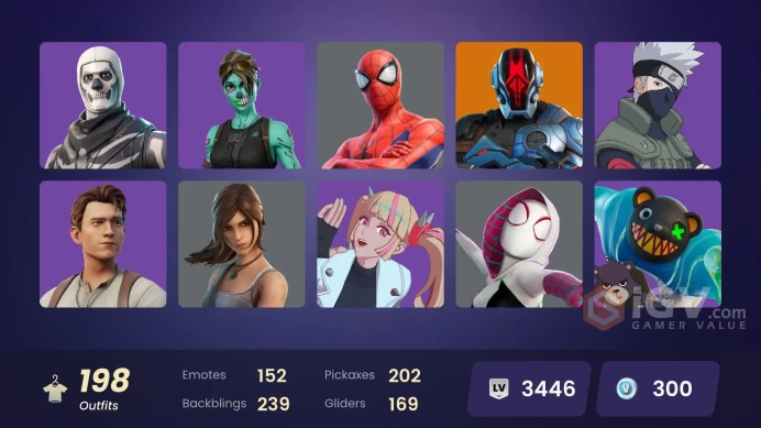 [PSN/XBOX/PC] 198 skins | Championship Aura | Lina Scorch | Naruto Uzumaki | Mizuki | Renzo the Destroyer | Joey | Snap | Kado Thorne | 200 VB