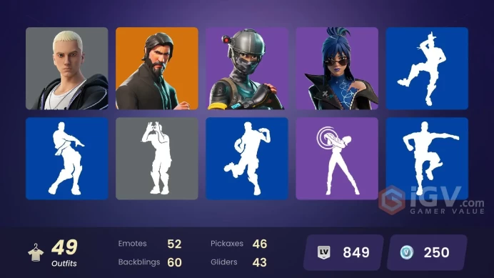 49 SKINS + THE REAPER + HUNTMASTER SABER + ELITEA AGENT + TAKE THE L + TIDY + RAMBUNCTIOUS + SLIM SHADY + PJ + HOPE + NISHA + COZY COMMANDER