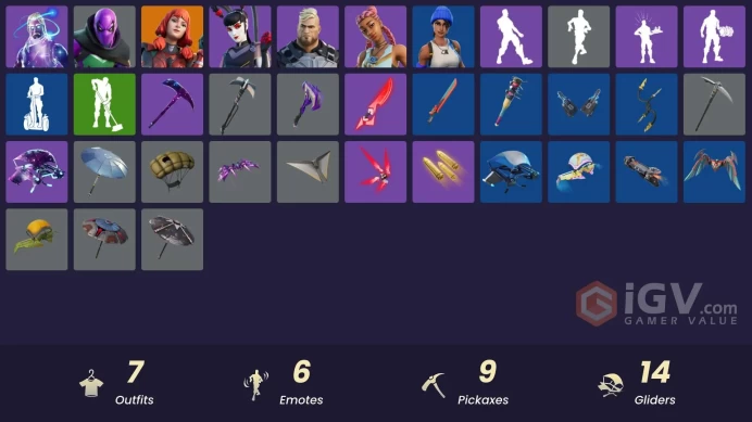 7 SKINS | GALAXY | DISCOVERY | STELLAR AXE | BLUE TEAM LEADER | THE IMAGINED | PROWLER | KIARA K.O | GUNNAR | TSUKI 2.0