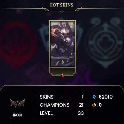 [Euw] -SE15- New Split | IRON 4 0W-5L 0Lp | 39k BE's | 22 Champs | hand-deranked | unverified email | Iron iv MMR #48